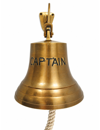 Nástěnný zvon z patinované mosazi s motivem CAPTAIN, v. 20 cm / Ø 14 cm