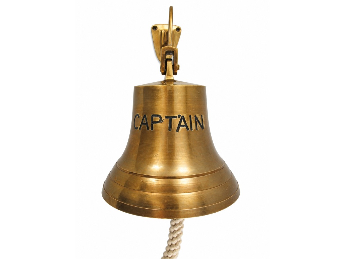 Nástěnný zvon z patinované mosazi s motivem CAPTAIN, v. 20 cm / Ø 14 cm