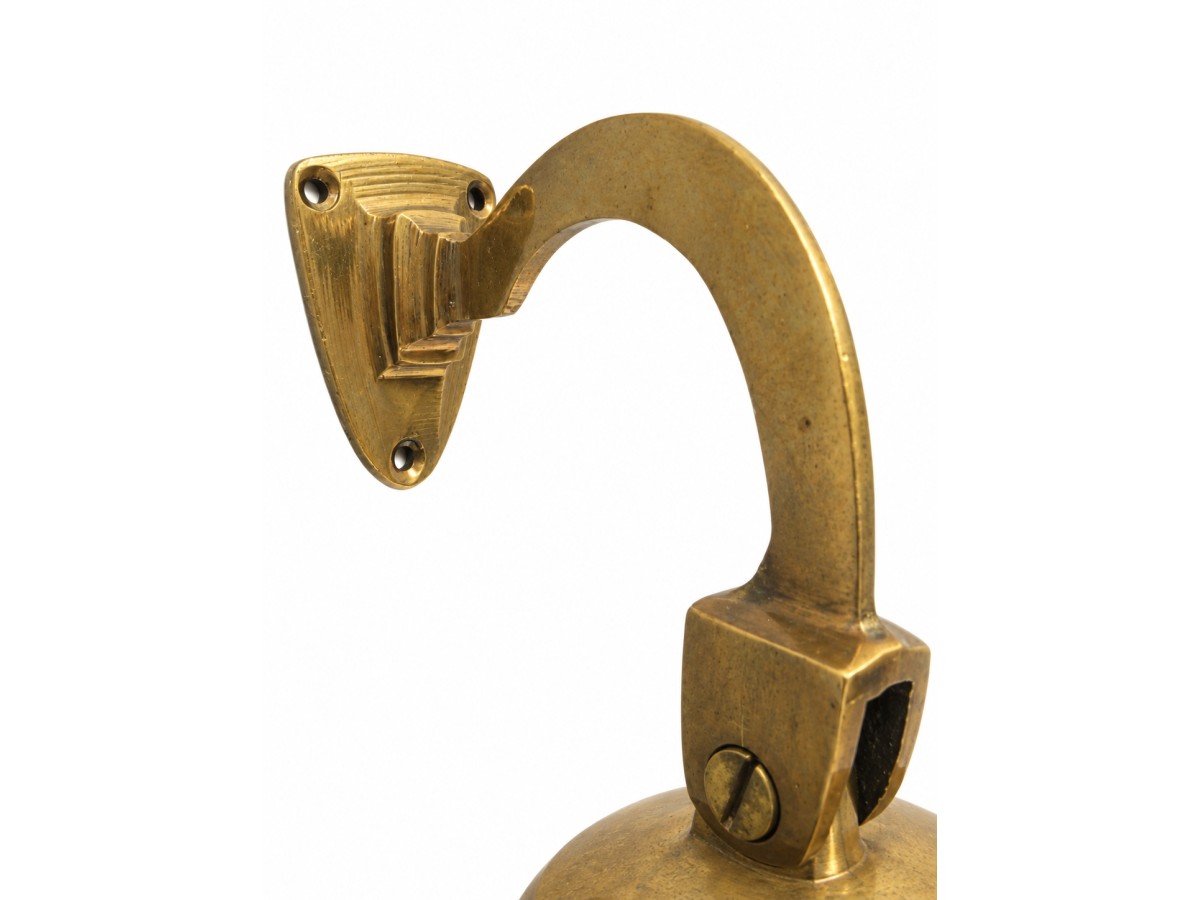 Antiqued Brass Wall Bell with CAPTAIN Motif, H 20 cm / Ø 14 cm