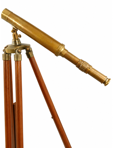Decorative Antiqued Brass Telescope on Wooden Tripod, H 105 cm
