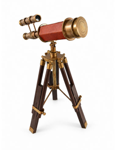 Decorative Brass Telescope on Wooden Tripod, 55 × 29 cm