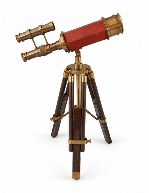 Decorative Brass Telescope on Wooden Tripod, 55 × 29 cm