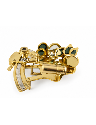 Decorative Brass Sextant in Wooden Box, 5 × 10 × 12 cm