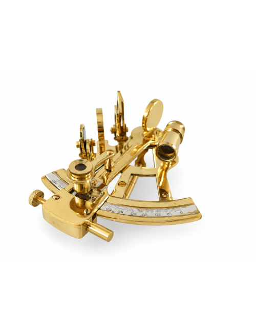 Dekorativní mosazný sextant v dřevěné krabičce, 5 × 10 × 12 cm