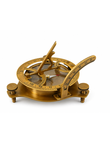 Decorative Antiqued Brass Compass in Wooden Box, 11 × 5 cm