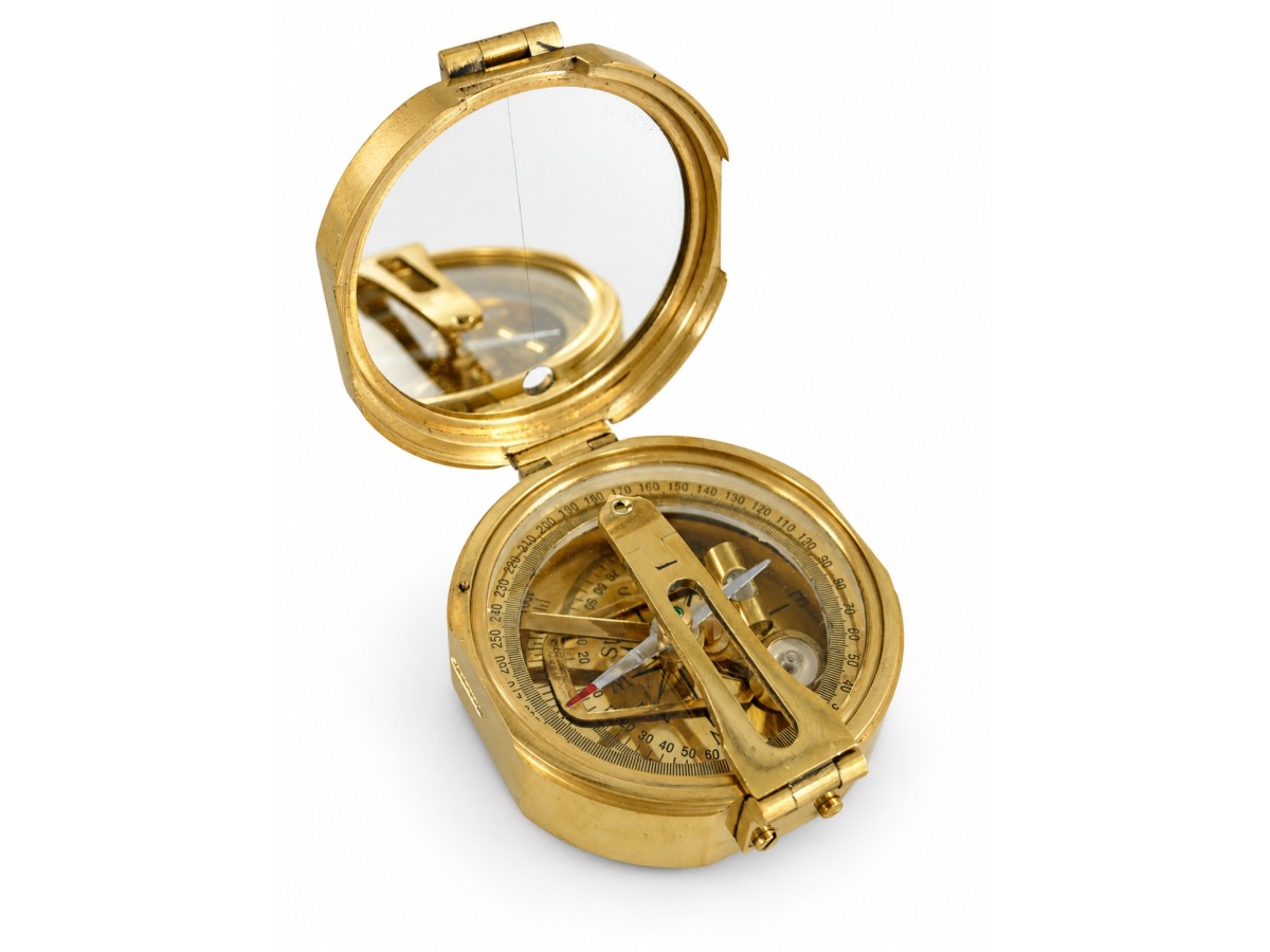 Decorative Brass Sighting Compass in Wooden Box, Ø 8 cm