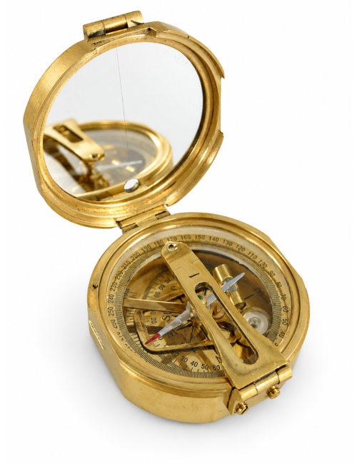 Decorative Brass Sighting Compass in Wooden Box, Ø 8 cm