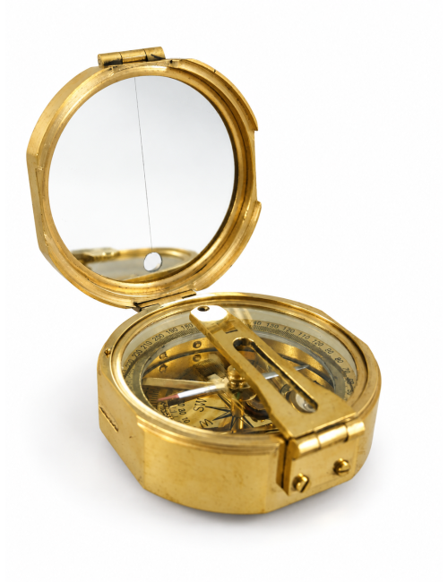 Decorative Brass Sighting Compass in Wooden Box, Ø 8 cm