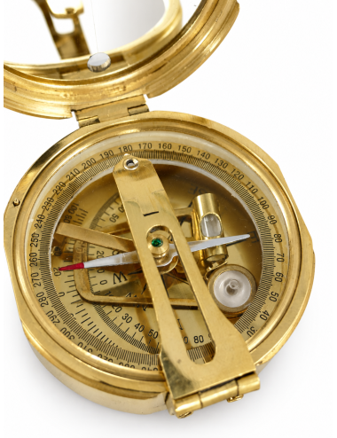Decorative Brass Sighting Compass in Wooden Box, Ø 8 cm