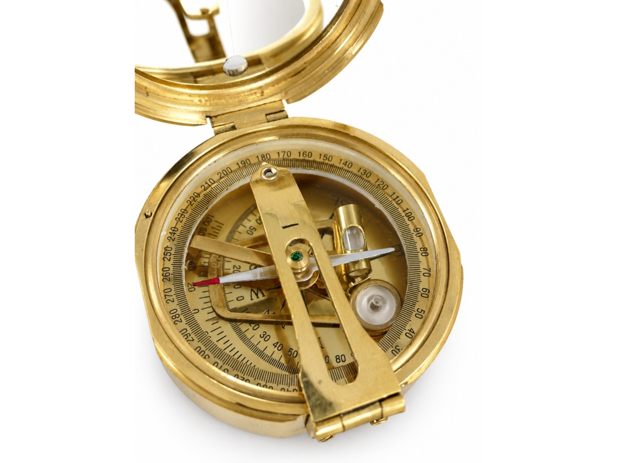 Decorative Brass Sighting Compass in Wooden Box, Ø 8 cm