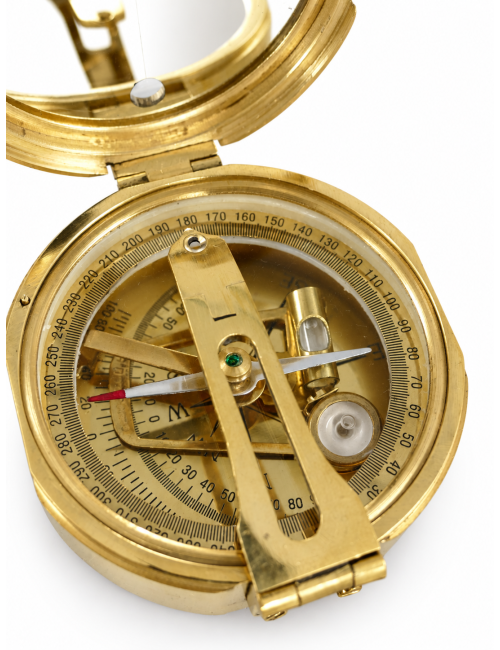 Decorative Brass Sighting Compass in Wooden Box, Ø 8 cm