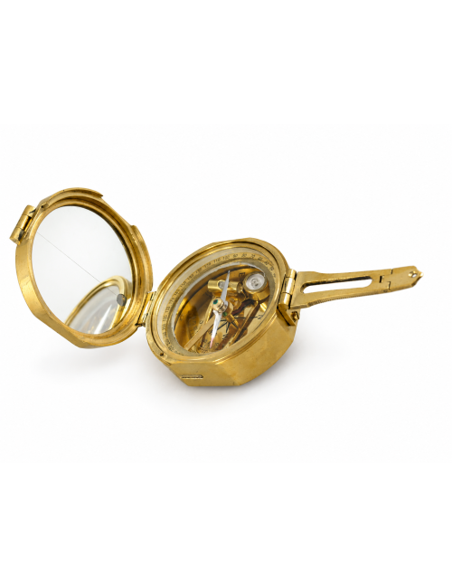 Decorative Brass Sighting Compass in Wooden Box, Ø 8 cm