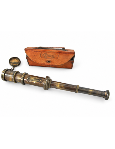 Decorative Antiqued Brass Spyglass in Leather Case, L 19 × 7 cm