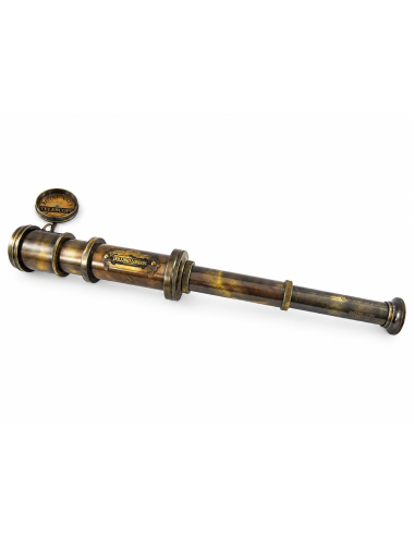 Decorative Antiqued Brass Spyglass in Leather Case, L 19 × 7 cm