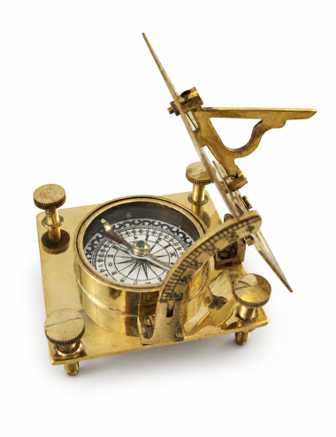 Decorative Brass Sighting Compass in Wooden Box, 10 × 10 cm