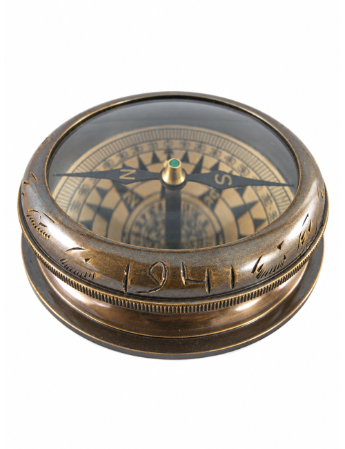 Decorative Antiqued Brass Compass, 9 × 3 cm