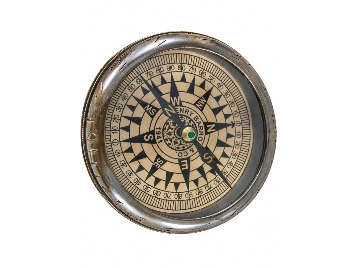 Decorative Antiqued Brass Compass, 9 × 3 cm