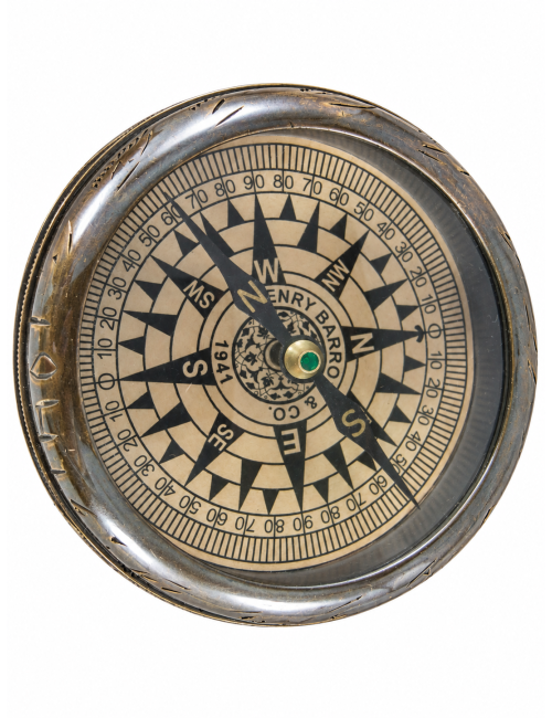 Decorative Antiqued Brass Compass, 9 × 3 cm