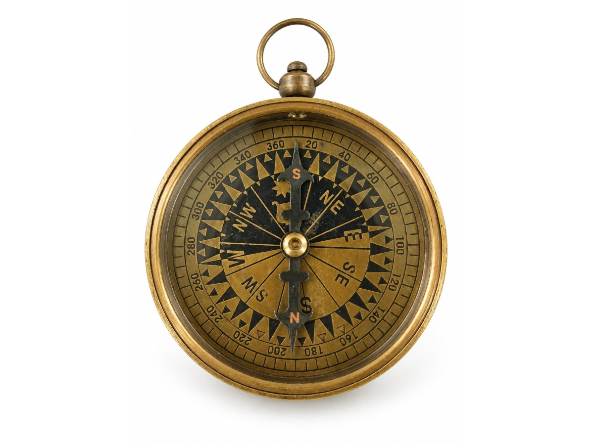 Decorative Antiqued Brass Compass, Ø 7 cm