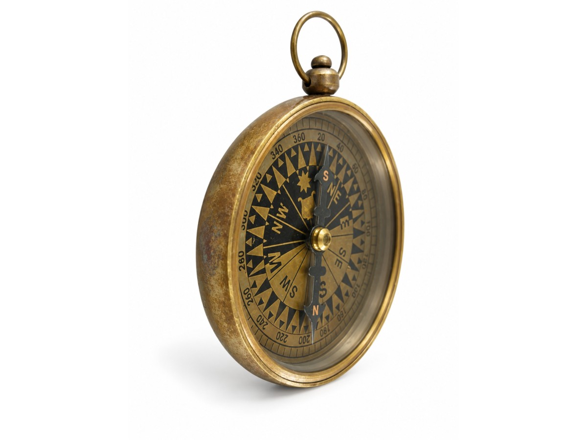 Decorative Antiqued Brass Compass, Ø 7 cm