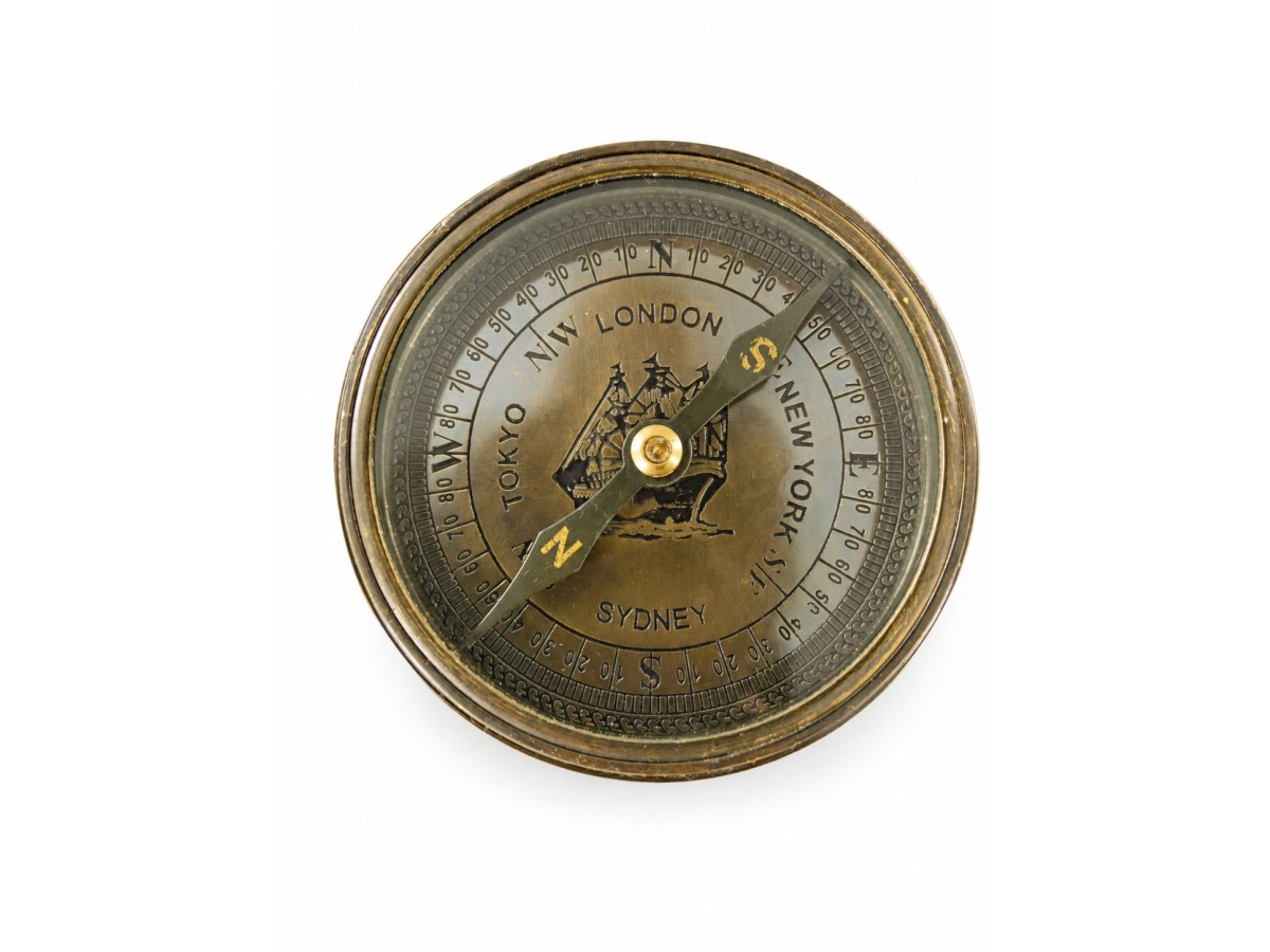 Decorative Antiqued Brass Compass, 8 × 2 cm