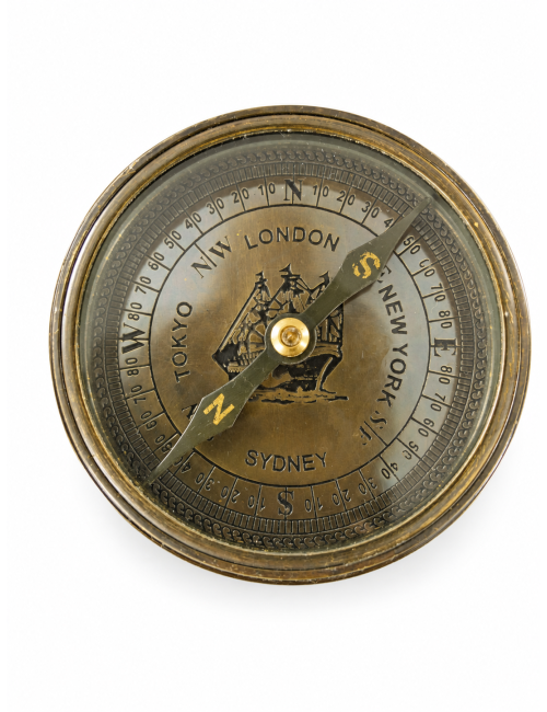 Decorative Antiqued Brass Compass, 8 × 2 cm
