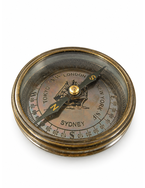 Decorative Antiqued Brass Compass, 8 × 2 cm