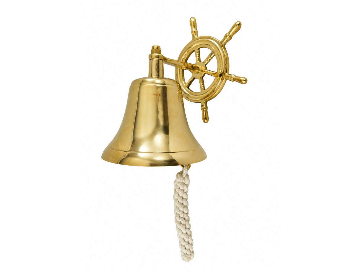 Brass Bell with Ship’s Wheel Motif, H 20 cm