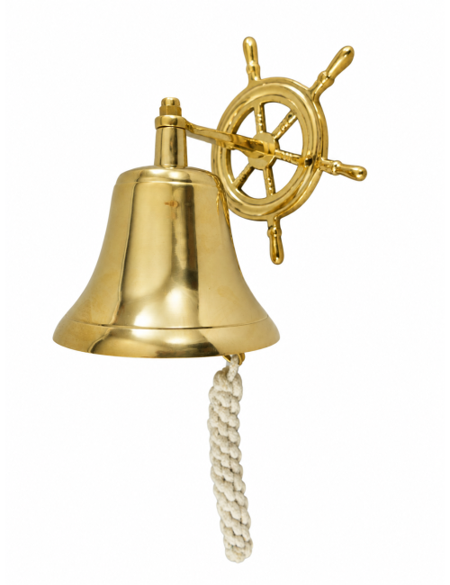 Brass Bell with Ship’s Wheel Motif, H 20 cm