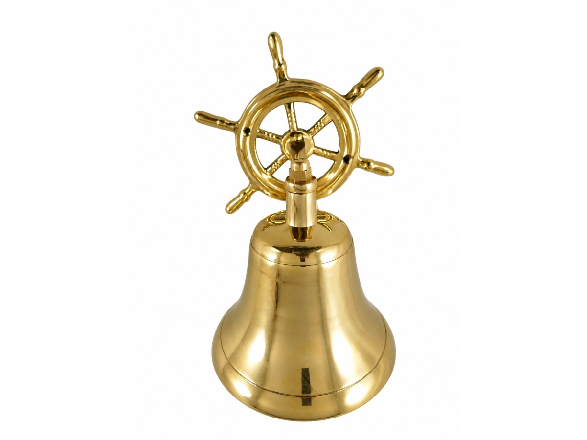 Brass Bell with Ship’s Wheel Motif, H 20 cm