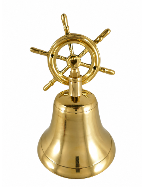 Brass Bell with Ship’s Wheel Motif, H 20 cm