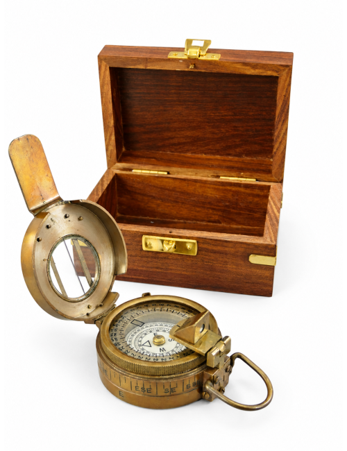 Decorative Antiqued Brass Compass with Case, 12 × 12 cm
