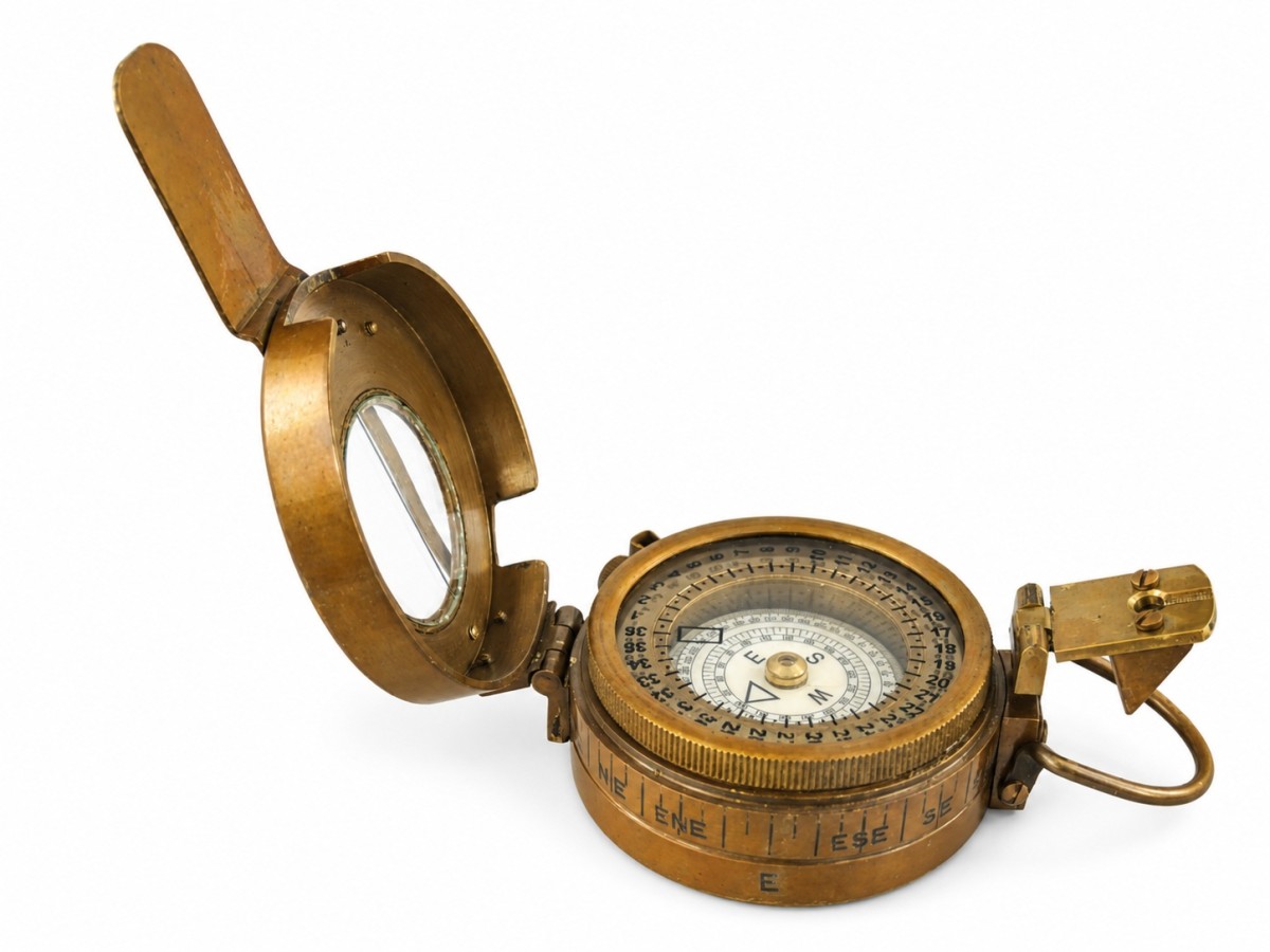 Decorative Antiqued Brass Compass with Case, 12 × 12 cm