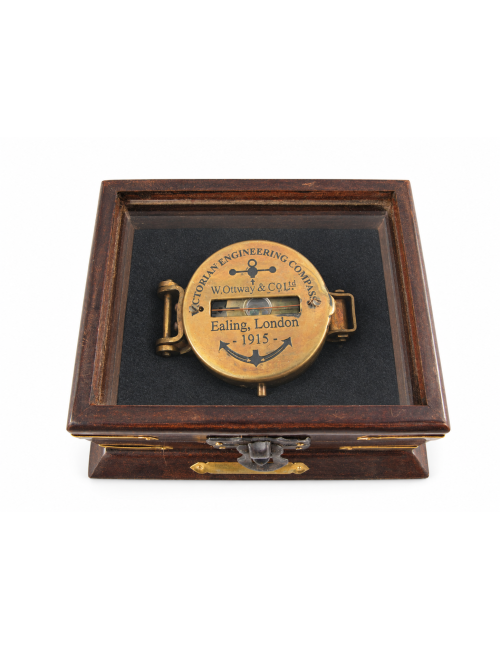 Decorative Antiqued Brass Compass with Case, L 12 × 5 cm