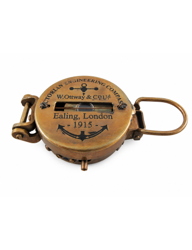 Decorative Antiqued Brass Compass with Case, L 12 × 5 cm