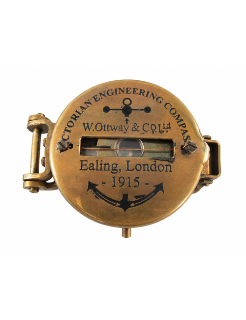 Decorative Antiqued Brass Compass with Case, L 12 × 5 cm