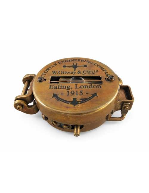 Decorative Antiqued Brass Compass with Case, L 12 × 5 cm