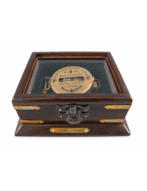 Decorative Antiqued Brass Compass with Case, L 12 × 5 cm