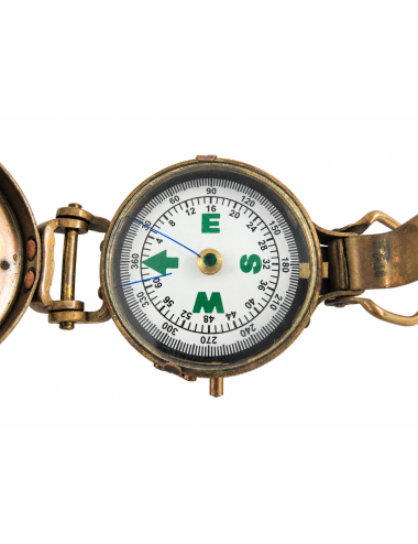 Decorative Antiqued Brass Compass with Case, L 12 × 5 cm