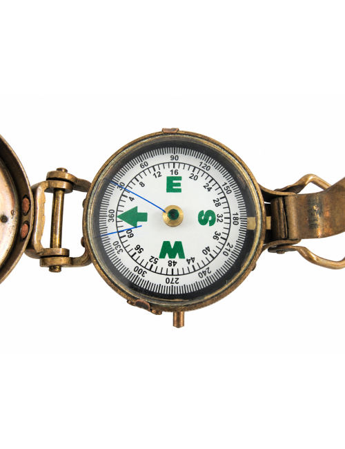 Decorative Antiqued Brass Compass with Case, L 12 × 5 cm