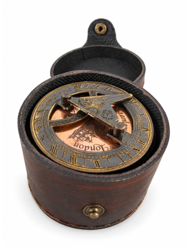 Decorative Antiqued Brass Compass in Leather Case, Ø 9 cm
