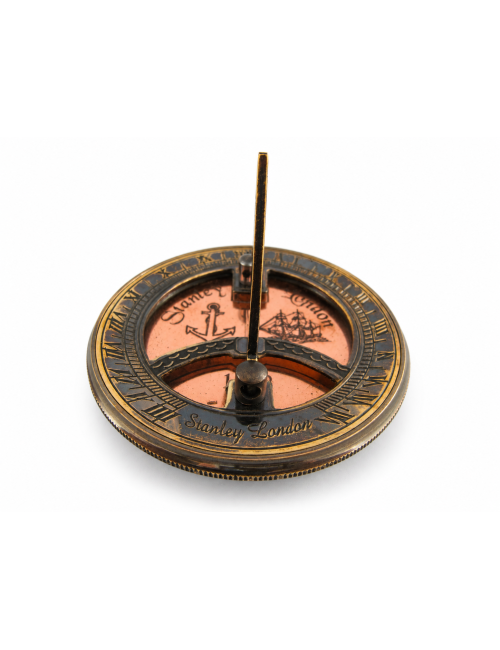 Decorative Antiqued Brass Compass in Leather Case, Ø 9 cm