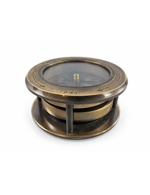 Decorative Antiqued Brass Compass with Case, Ø 7 cm