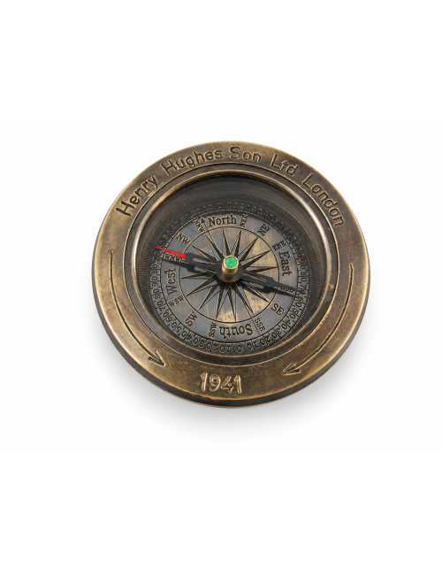 Decorative Antiqued Brass Compass with Case, Ø 7 cm