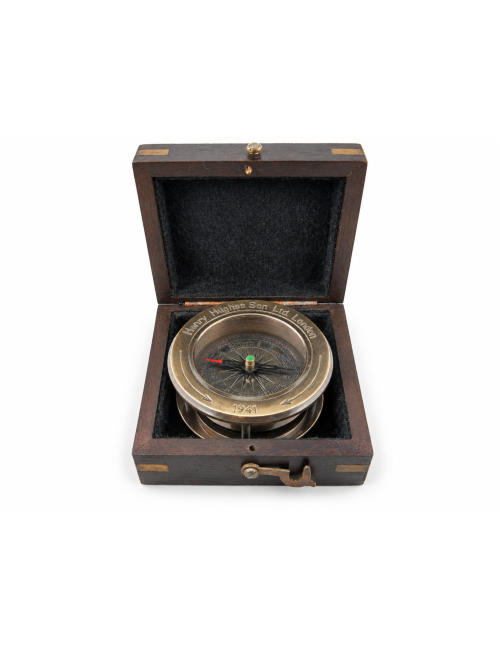 Decorative Antiqued Brass Compass with Case, Ø 7 cm