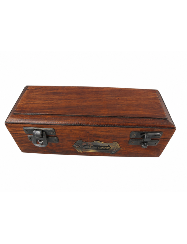 Decorative Antiqued Brass Spyglass with Leather Detail in Wooden Box, L 17 cm