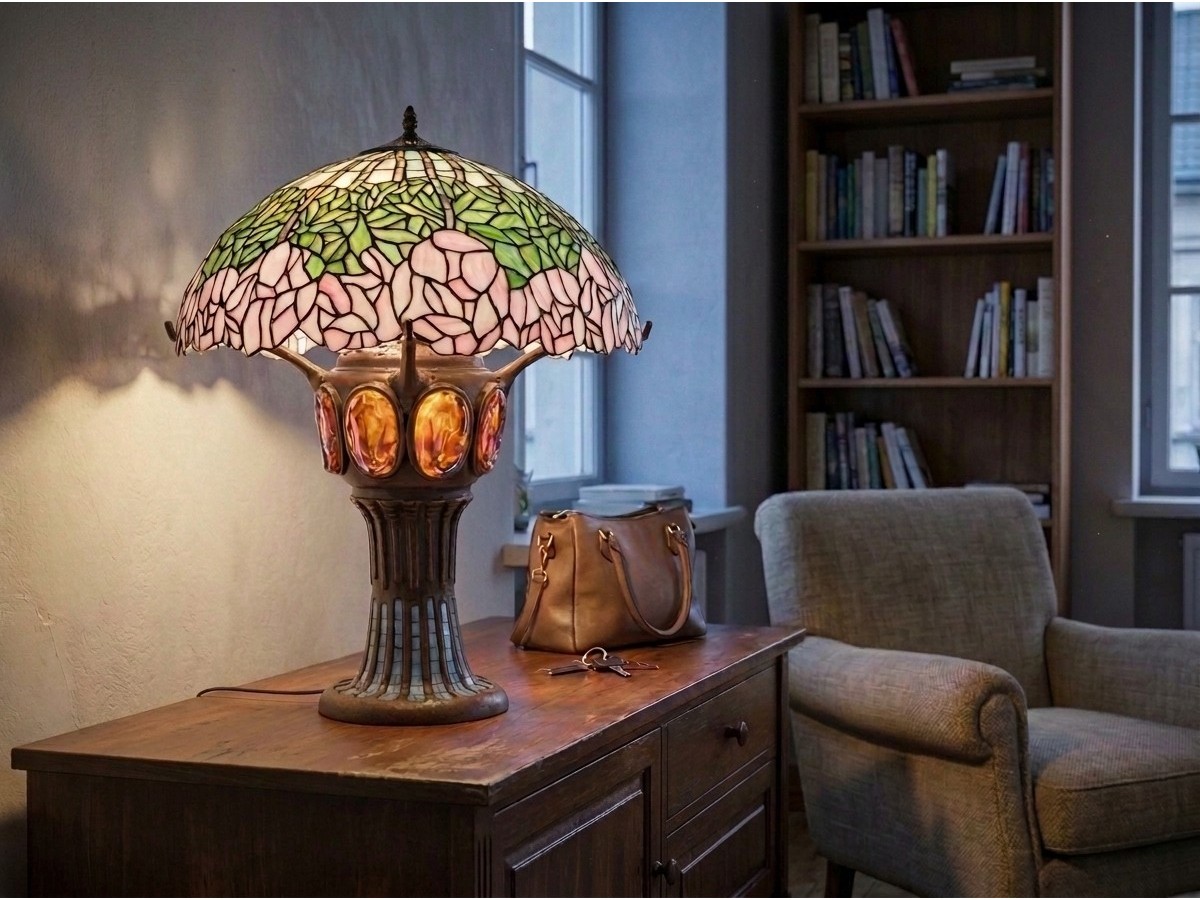 Large Floral Tiffany-Style Table Lamp, 70.5 cm