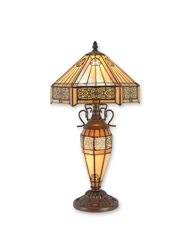Amber Tiffany-Style Table Lamp with Decorative Base, 57 cm