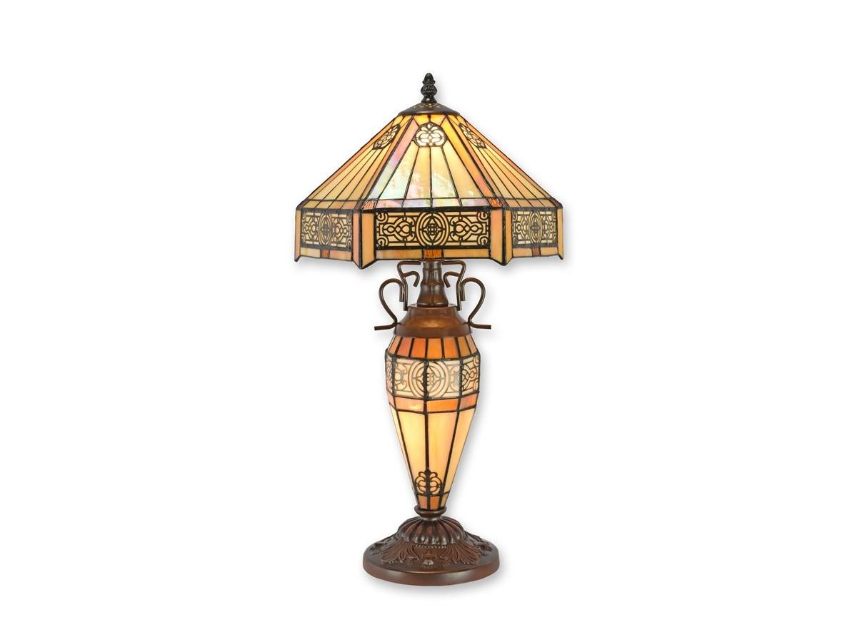 Amber Tiffany-Style Table Lamp with Decorative Base, 57 cm